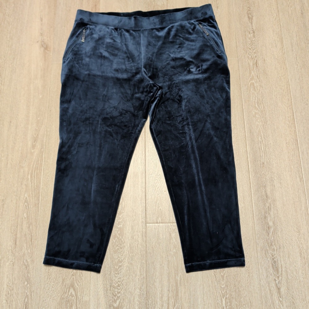 Chicos Velvet Pull On Pants Womens XXL Navy Blue Velour Straight Leg Jogger Soft